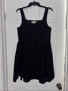 Black Button-Front Mini Dress with Lace-Trim Straps
